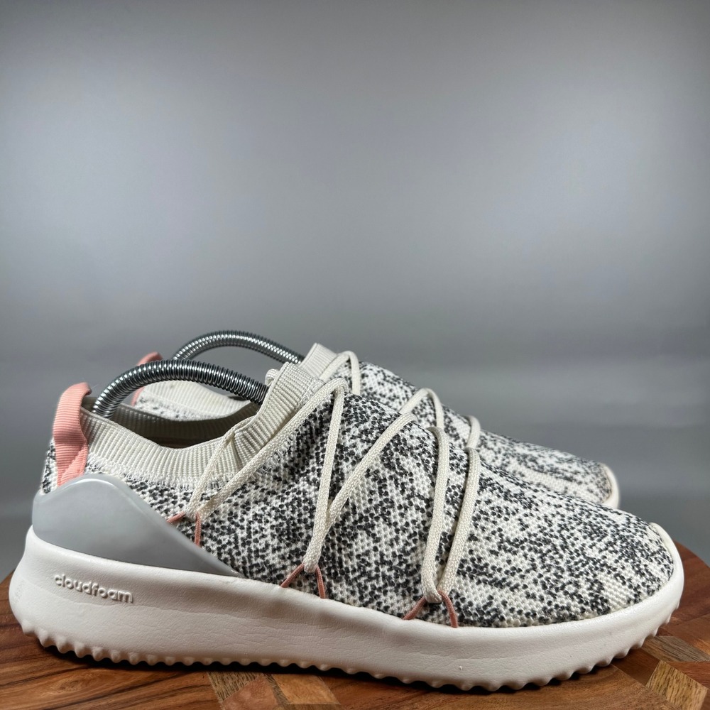 Adidas Cloudfoam Ultimate Womens 9.5 White Black Pink Knit Sneakers F34533